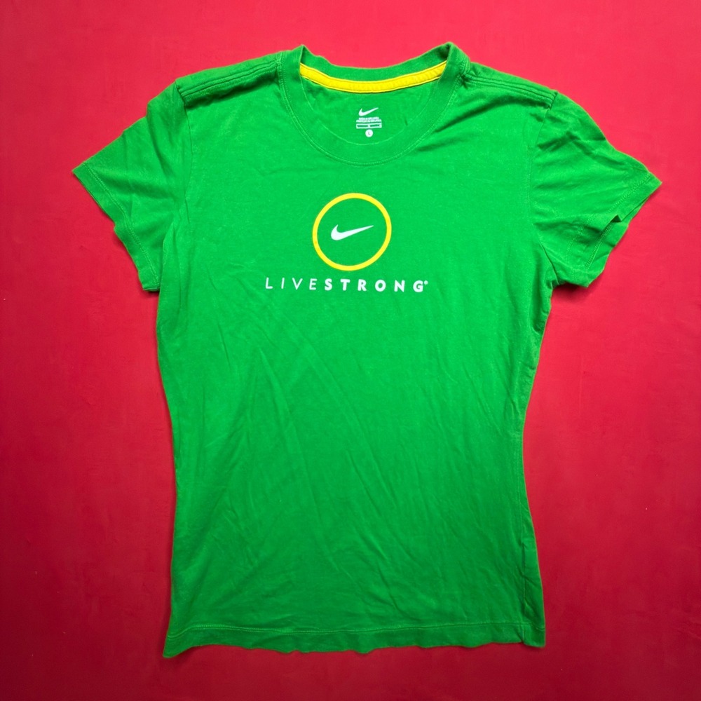 Nike Livestrong T-Shirt Mens Large Green Short Sleeve Graphic Swoosh Logo Tee